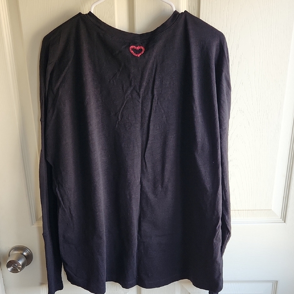 CAbi Black Long Sleeve Tee with Heart Hand Embroidery - Picture 3 of 6